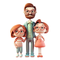 3d icon cute Happy young family. Dad, mom, daughter together illustration in cartoon style people on Isolated Transparent png background. Generative ai