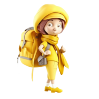 3d icona avatar giallo donna cartone animato con un' valigia carino personaggio giovane femmina viaggiatore nel cappello con un' lagage in viaggio concetto su isolato trasparente png sfondo. generativo ai