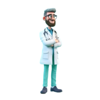 Young smiling old man doctor, medical specialist Medicine concept. Cute 3d icon people character illustration. Cartoon minimal style on isolated transparent background png. Generative ai png