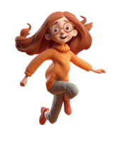 3d icoon schattig jong glimlachen gelukkig winnend vrouw, mensen jumping karakter illustratie. tekenfilm dame meisje minimaal stijl Aan geïsoleerd transparant PNG achtergrond. generatief ai