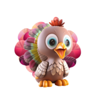 3D icon Cute Turkey, Happy Fall, character Illustration Thanksgiving Day, Happy Harvest, File Cartoon minimal style on isolated transparent background png. Generative ai png