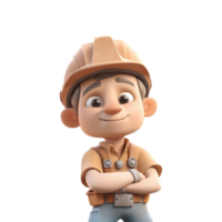 cute icon 3D Builder plumber man or engineer standing in professional uniform, helmet and dungarees. Repair service, laborer or constructor work Cartoon minimal style on transparent png. Generative ai png