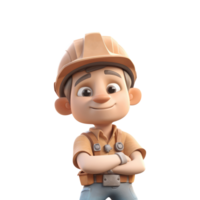 cute icon 3D Builder plumber man or engineer standing in professional uniform, helmet and dungarees. Repair service, laborer or constructor work Cartoon minimal style on transparent . png