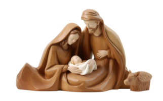 3d glad jul nativity scen mary och Joseph med de nyfödd Jesus isolerat på transparent png bakgrund generativ ai