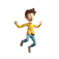 3d icon cute Young smiling Happy winning boy, people jumping character illustration. Cartoon boy minimal style on Isolated Transparent png background. Generative ai