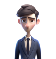 3d icon puzzled avatar cartoon concerned character man businessman in business suit looking at camera on Isolated Transparent background. png