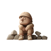 3d icon illustration lonely stress man sitting young subdued male character sad thoughts. Depressed man concept on Isolated Transparent png background. Generative ai