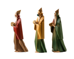 Three Magic Kings Day christmas 3d wise men came to worship the Infant Christ, brought him a gift of gold, frankincense and myrrh on isolated transparent background png. Generative ai png