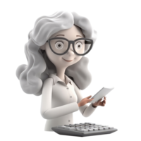 3d icône mignonne femme comptable avec avec une calculatrice femme d'affaires concept dessin animé minimal style sur isolé transparent Contexte png. génératif ai png