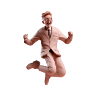 3d icon cute Young smiling Happy winning boy, people jumping character illustration. Cartoon boy minimal style on Isolated Transparent png background. Generative ai