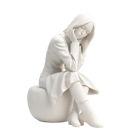 3d icon illustration lonely stress woman sitting young subdued female character sad thoughts. Depressed people concept on Isolated Transparent png background. Generative ai