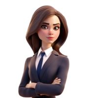 3d icon cute Young avatar business woman or office worker stands and holds work documents folder. people character illustration. Cartoon minimal style on Isolated Transparent png. Generative ai png