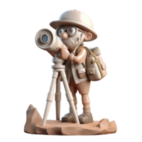3D Surveyor man working cartoon on Isolated Transparent background. png