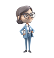 3d icon cute Young smiling business woman or office worker stands and holds work documents folder. people character illustration. Cartoon minimal style on Isolated Transparent png. Generative ai png