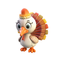 3D icon Cute Turkey, Happy Fall, character Illustration Thanksgiving Day, Happy Harvest, File Cartoon minimal style on isolated transparent background png. Generative ai png