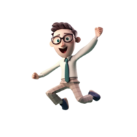 3d icon cute Young smiling Happy winning man, people jumping character illustration. Cartoon boy minimal style on Isolated Transparent png background. Generative ai