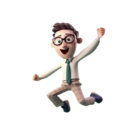 3d icona carino giovane sorridente contento vincente uomo, persone salto personaggio illustrazione. cartone animato ragazzo minimo stile su isolato trasparente png sfondo. generativo ai