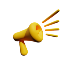 megaphone plastic 3D announcement communication equipment loud sound volume yellow icon ai generated png