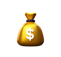 money bag cash dollar earning investment savings business coin gold plastic 3D icon ai generated png