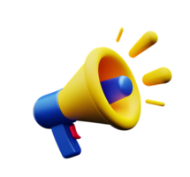 megaphone plastic 3D announcement communication equipment loud sound volume yellow icon png