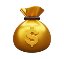 money bag cash dollar earning investment savings business coin gold plastic 3D icon ai generated png