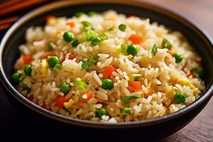 Close-up top view of ingredients Garlic Fried Rice, Japanese food. AI Generated. photo