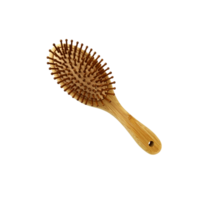 Wooden hairbrush isolated object bamboo material eco-friendly natural concept, personal woman beauty accessory, soft focus clipping path png