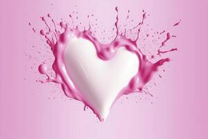 Pink heart shape milk splash, romantic food symbol for Valentines day, AI Generative photo