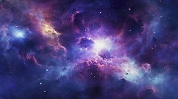 Nebula Galaxy Background With Purple Blue Outer Space. Cosmos Clouds And Beautiful Universe Night Stars. photo