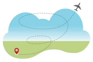 Airplane routes. Travel icon. Travel from start point and dotted line tracing. Airplane Take off from location to the sky png