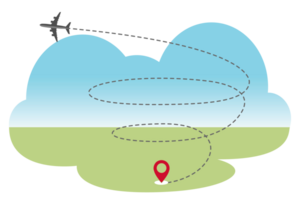 Airplane routes. Travel icon. Travel from start point and dotted line tracing. Airplane Take off from location to the sky png