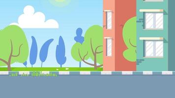 Cartoon Background with street besides tree and house video