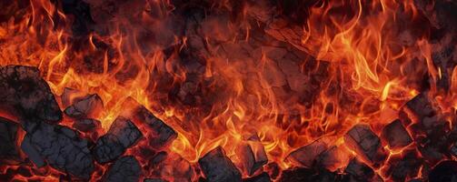 Burning coals from a fire abstract background. photo