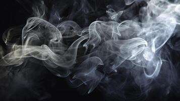 The close up view reveals the mesmerizing patterns and textures within the smoke, The ethereal quality of the smoke against the dark background. photo