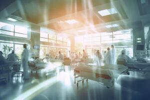 Blurred Hospital Emergency Room, Abstract Medical Background. AI Generative photo