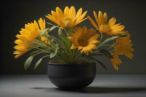 Flowers in a pot on a solid color background. ai generative photo