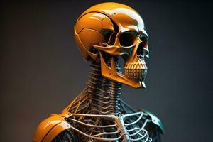 a human skeleton on a solid color background. ai generative photo