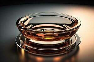 Empty glossy transparent ashtray on a dark background. ai generative photo