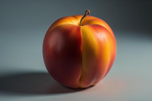 Ripe red peach on a solid color background. ai generative photo