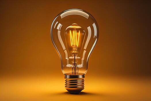 Glowing glass light bulb on dark background. ai generative photo