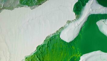 AI Generated, Aerial view of green paint on white paper. Abstract background. photo