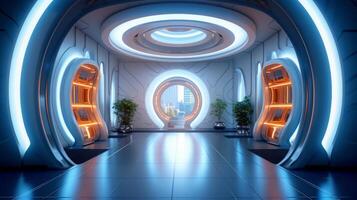 Foyer room of a beautiful futuristic design. AI Generated. photo