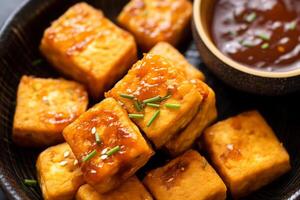 Close-up top view of ingredients Deep Fried Tofu, Japanese food. . photo