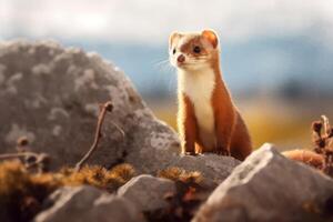 Weasel in nature, national geography, Wide life animals. AI Generated. photo