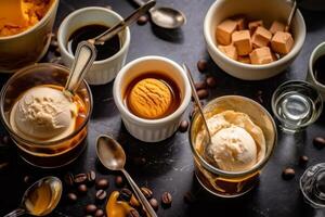 de cerca parte superior ver de ingredientes affogato, café. ai generado. foto