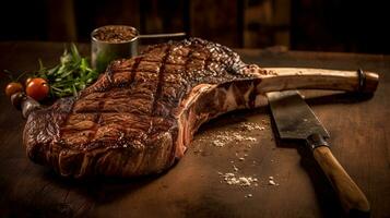 Tomahawk Steak is a delicious food. AI Generated. photo