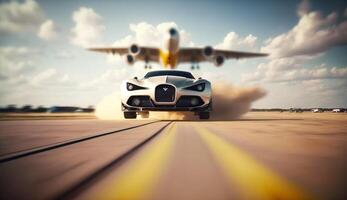 Free photo of Business class private jet and luxury car on airport.