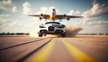 Free photo of Business class private jet and luxury car on airport. AI Generative