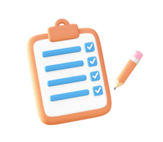 3d Orange checkbook with pencil icon for UI UX web mobile apps social media ads design png
