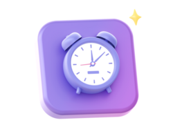 3d render of purple alarm clock time side icon for UI UX web mobile apps social media ads design png